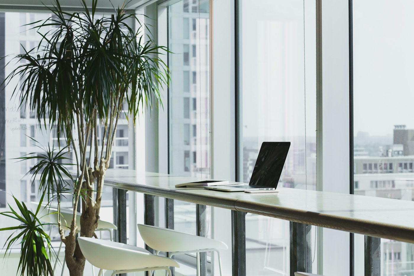 A desk in a bright workspace