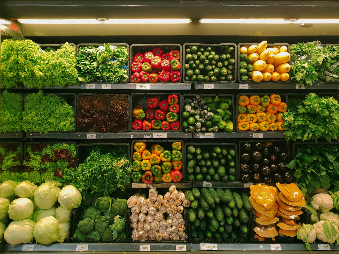 Fruit and vegetables arranged for sale
