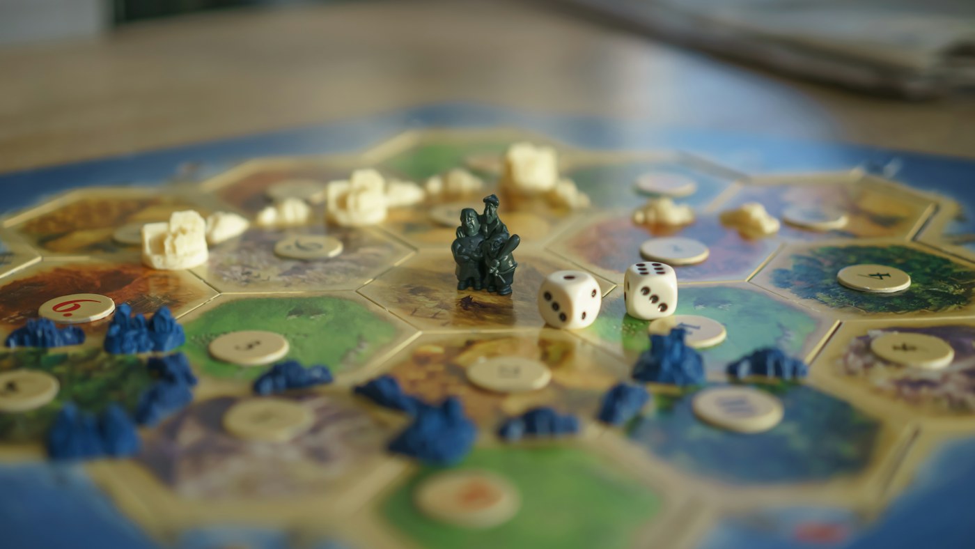Board game pieces arranged on a surface
